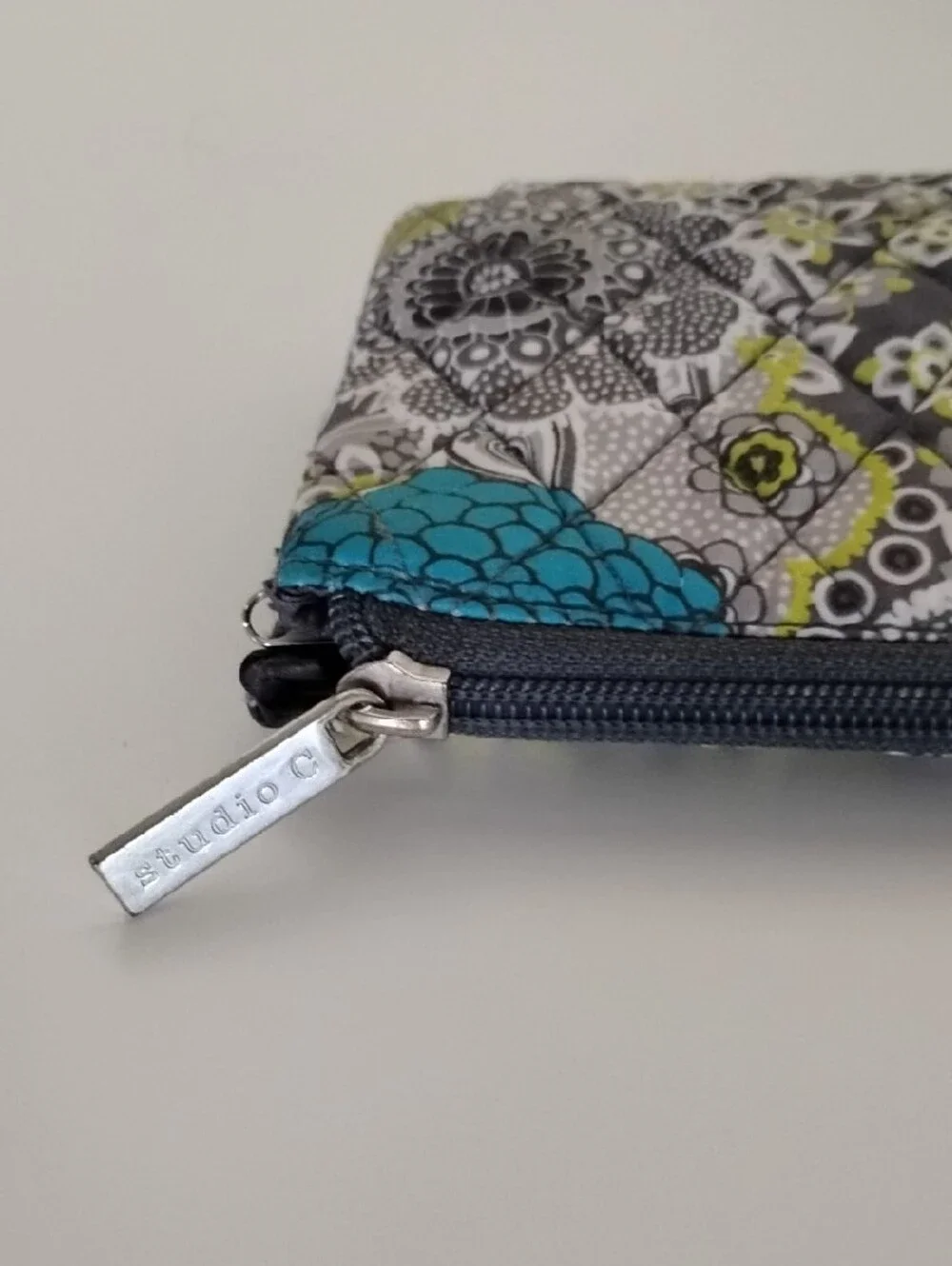 Studio C Floral Quilted Zip Pouch - Gray, Teal & Lime